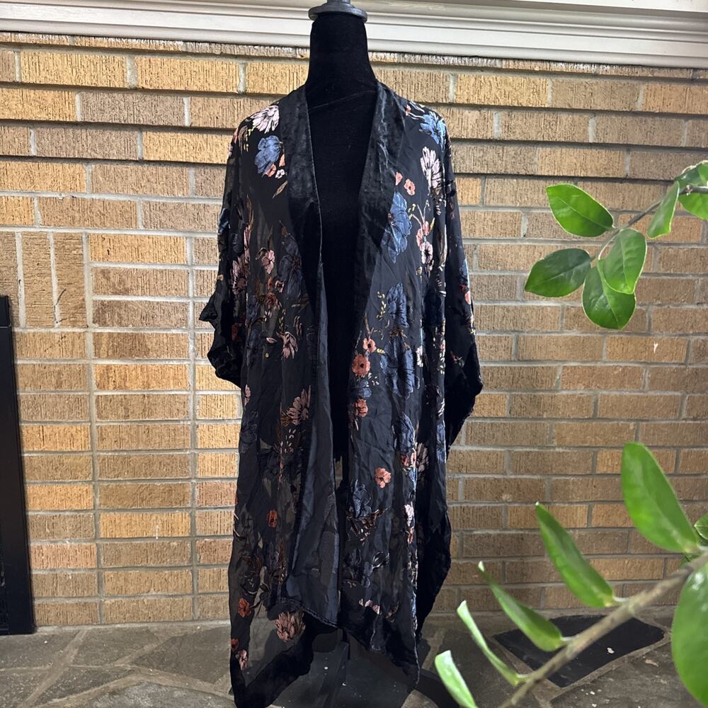 Torrid Velvet Burnout Kimono Open Front Womens 3/4 Floral Boho Romantic